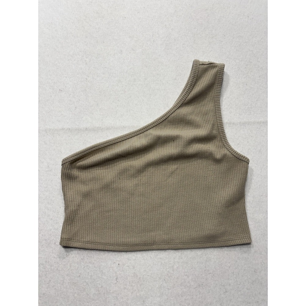 Reformation Tank Top Womens Medium Beige One Shoulder Ribbed Knit Cropped